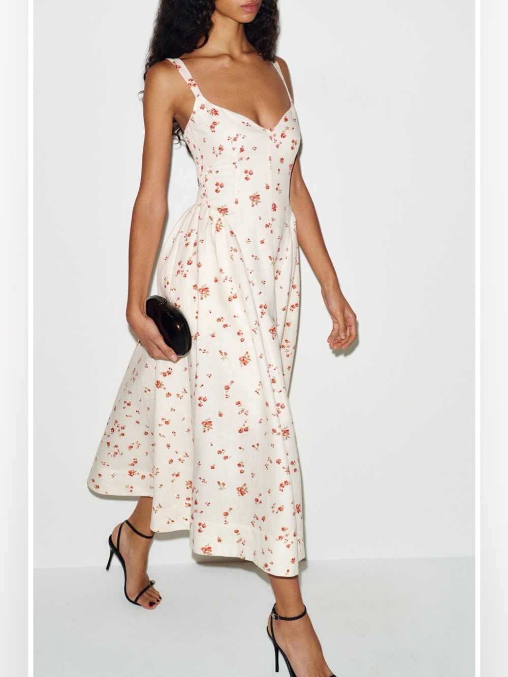 NWOT Reformation Birdie Floral Linen Midi Dress Cream with Rust Floral
